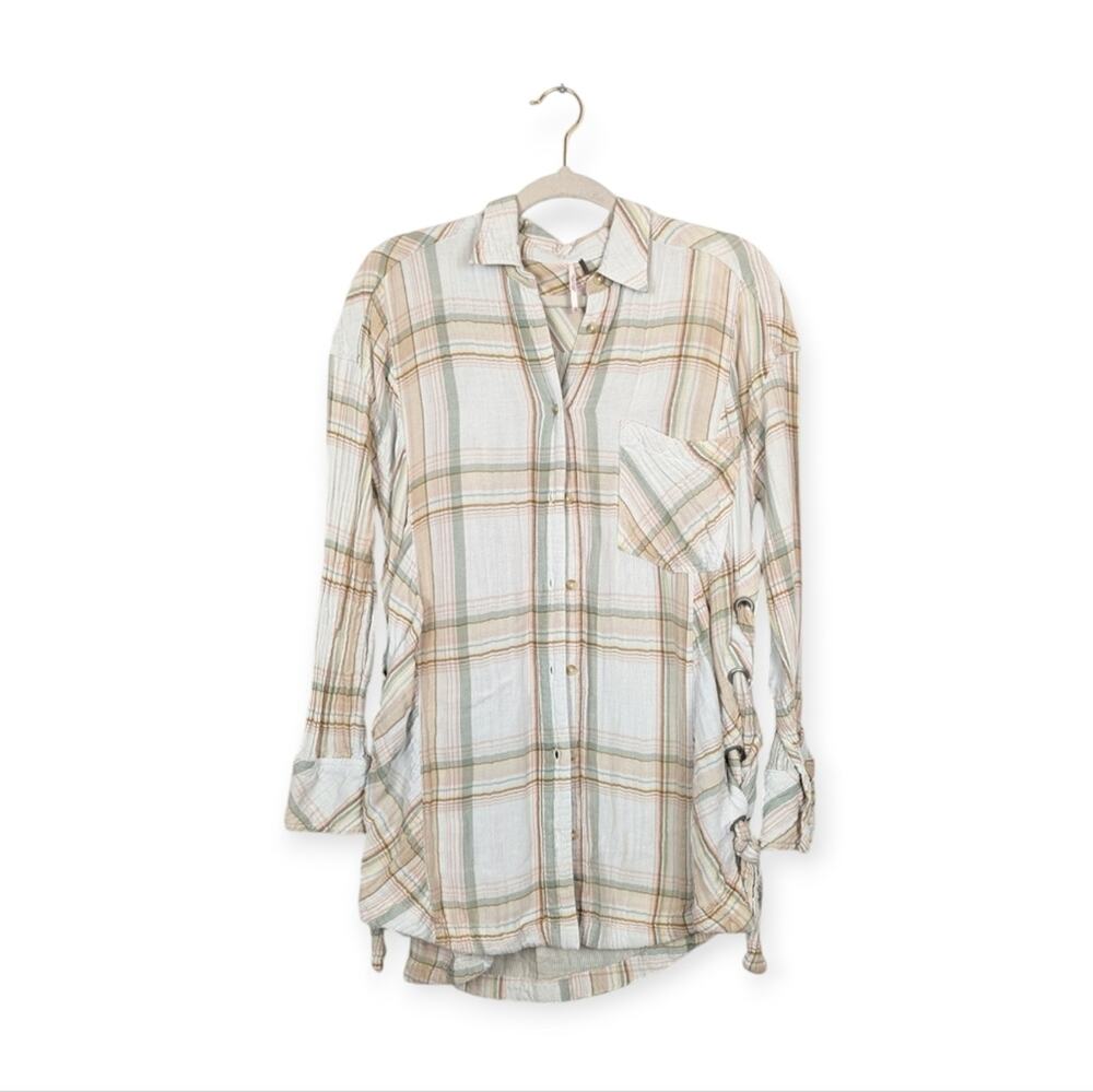 Free People Nordic Day Plaid Button Down Top Shirt